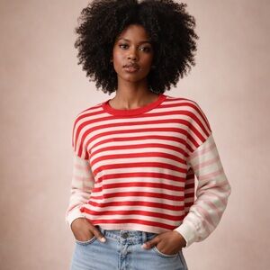 Daily Practice by Anthropology Striped Sweater Red Pink Crewneck Size L